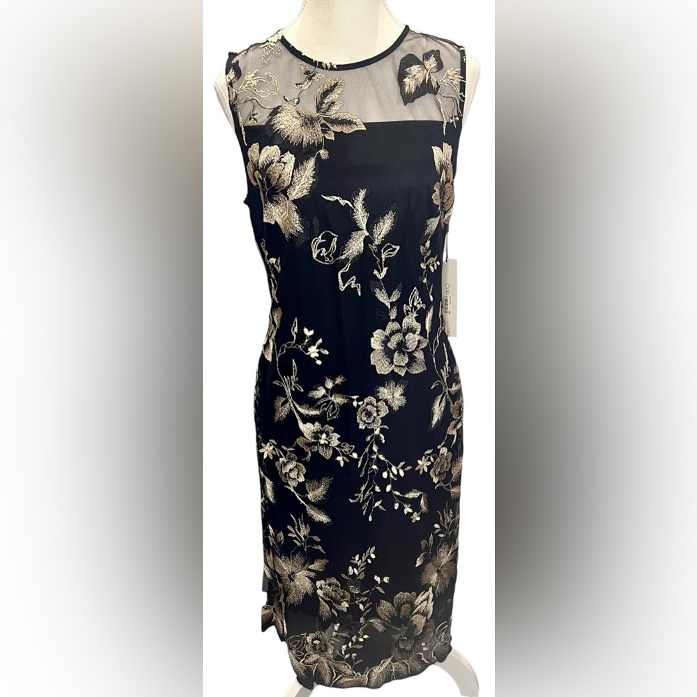 Calvin Klein Women's Black Floral Embroidered Illusion Sheath Dress Size 10